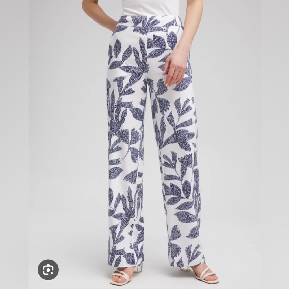 Chico's Linen Blend‎ Leaf Print Pants Size 0 (Standard Size 4) Wide Leg Summer